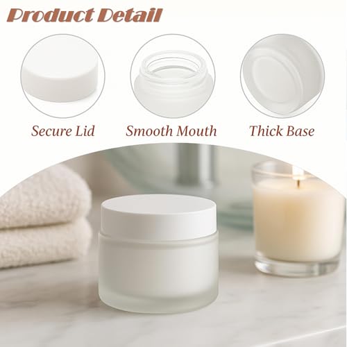 2-Pack 60g Frosted Glass Cream Jars with White Lids