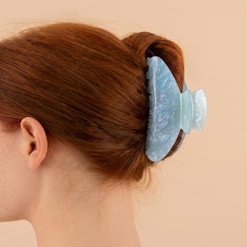 Mixcbe Glitter Acrylic Hair Claw Clip for Women - Large 4 Inch No-Slip Hair Accessories for Thin & Thick Hair, Durable French Banana Clip with Gift (Blue)