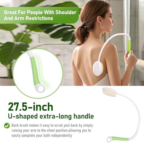 Fanwer 27.5¡± Back Bath Brush Long Handle for Shower and Silicone Body Scrubber, Shower Back Scrubber with Curved Handle for Elderly, Disabled, Limited Mobility, Post-Surgery, Frozen Shoulder