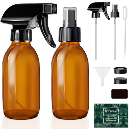 Tecohouse Amber Glass Spray Bottles 4 OZ, 2 Pack - UV Protected, Refillable, Eco-Friendly