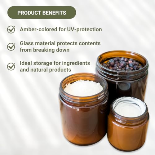 Glass Amber 2oz Jar - 12 Packs, Empty Round Jars For Beauty Products, Lotion, and Powders - Black Lid - Small Candle Jars