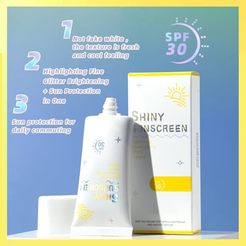 Shimmer Face Primer with SPF 30, Brightening Fine Glitter Sunscreen Primer, Moisturizing & Oil-Control, Non-Greasy Highlighting Base for Natural Glow and Sun Protection