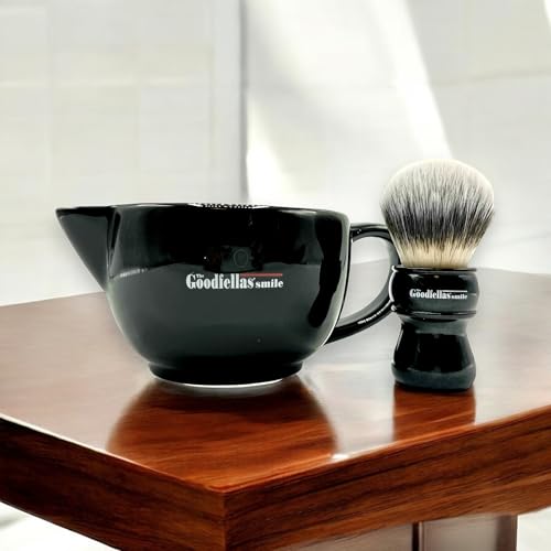 The Goodfellas' smile Scuttle Shave Mug (BLACK) - Ceramic Shaving Bowl That Keeps Lather Rich & Hot, Handmade Quality, Get a Barbershop Shave At Home Daily, Great Gift