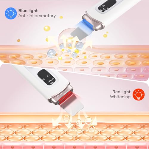 SEESOON Face Scrubber Exfoliator, Skin Scrubber Face Spatula, 4 Modes Blackhead Remover Tools for Facial Deep Cleansing with LCD Display, IPX7 Waterproof-White