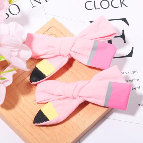 Back To School Hair Clips Pink Bows Hair Clips Pencil Shape Design Students Hair Accessories Soft Fabric Hair Clips for Styling Decorations for Girls First Day of School 2 PCS