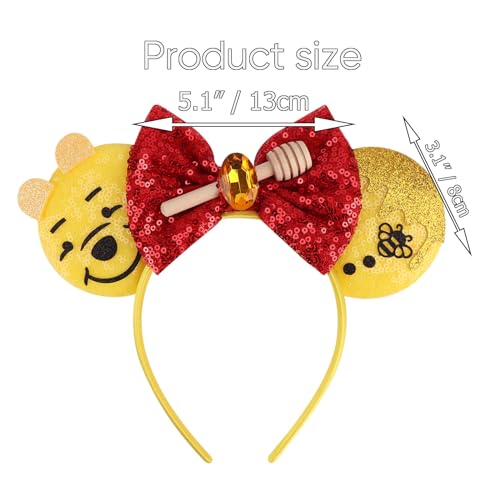 AQOKKA Minnie Mouse Ears Headbands with Bow - Style Q Cosplay Hair Accessories for Women, Birthday Party Decoration