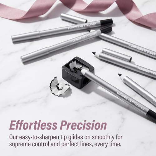 Foleto Waterproof Black Eyeliner Pencil with Built-In Sharpener - Long Lasting & Smudge Proof