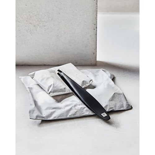 ZWILLING Tweezer (slanted tip, removal of eyebrow hair and splinters, extended handle width, hypoallergenic), Premium, Black, 4 inch