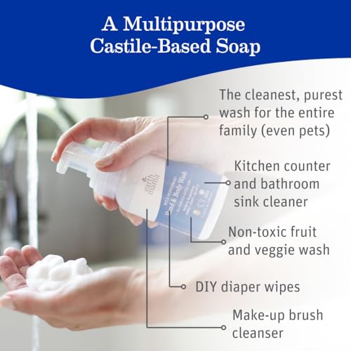 Earth Mama Wild Peppermint Hand & Body Wash | Foaming Castile Soap Liquid and Hand Soap, Made with Organic Wild Mint & Peppermint Oil, 34 fl oz