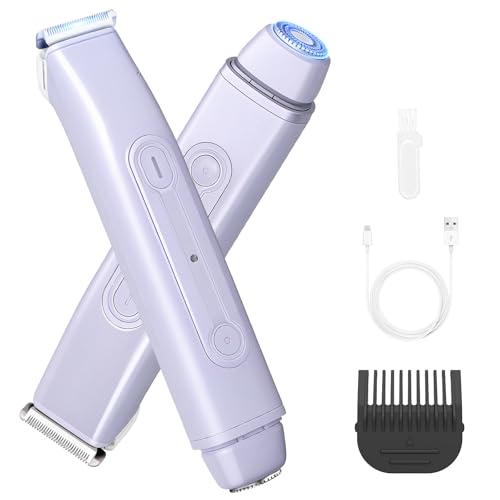Bikini Trimmer Electric Razors for Women, 2-in-1 Dual-Head Cordless Body Hair Trimmer Facial Hair Removal for Face Lip Chin Pubic Underarm Legs, IPX6 Waterproof, Gifts for Women