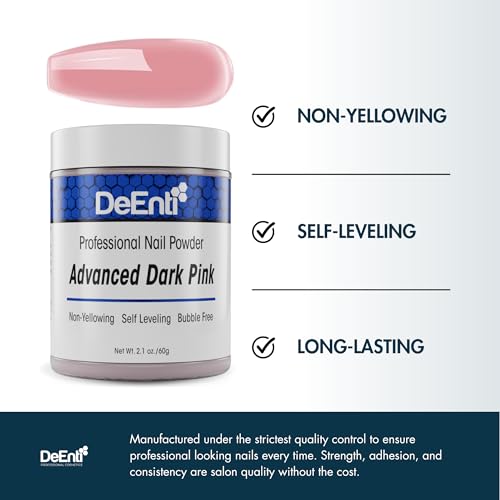 DeEnti Dark Pink Acrylic Nail Powder (2 oz) - Long-Lasting & Chip-Resistant