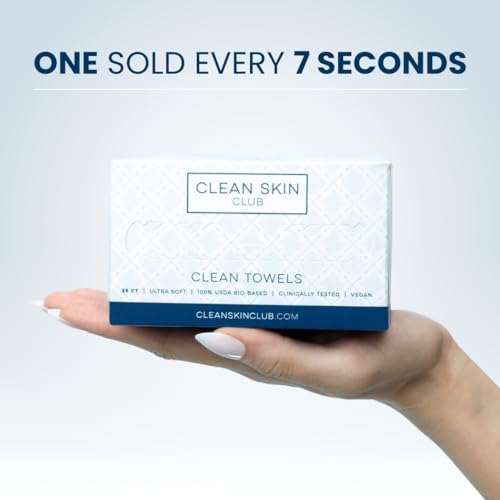 Clean Skin Club Clean Towels™, 100% USDA Biobased Dermatologist Approved Face Towel, Disposable Clinically Tested Face Towelette, Facial Washcloth, Ultra Soft Makeup Remover Dry Wipes, 1 pack, 25 ct