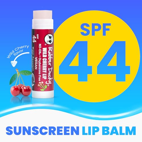 Rubber Ducky | Lip Sunscreen, Lip Balm with SPF 44, Water Resistant Sunscreen Lip Balm | Vegan, Untinted, Cherry Flavor, with Vitamin E | All Season - Broad Spectrum Sunscreen for Lips