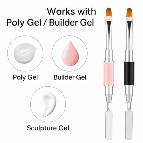 2Pcs Dual-Ended Nail Art Brush and Spatula Set - Pink & Black UV Gel Nail Tools for Poly Extension, Sculpture Gel - Manicure Design Kit for Salon & DIY Use
