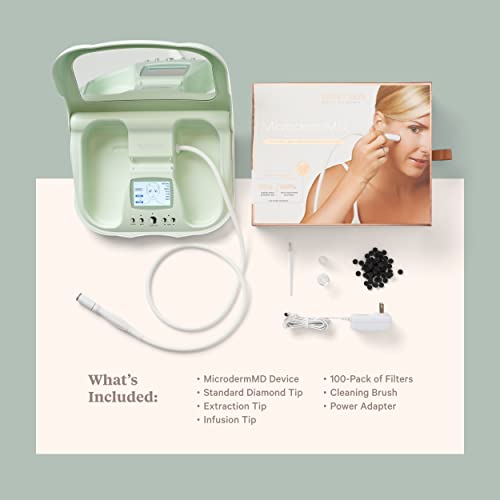 Trophy Skin MicrodermMD - At Home Microdermabrasion Kit - Anti Aging and Acne Treatment - Contains Real Diamond and Pore Extractor Tips to Rejuvenate Skin and Reduce Acne Scars - Mint