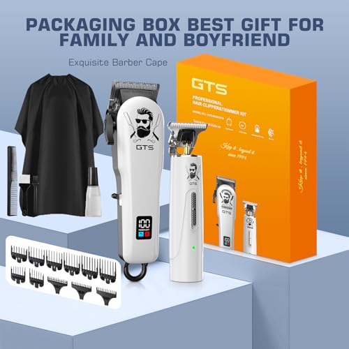 GTSPro Professional Hair Clippers & Beard Trimmer Set - White (Model 2026) with Accessories