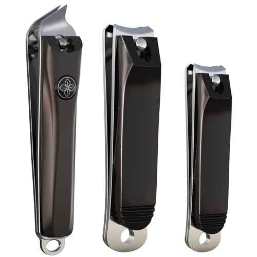 GLAMFIELDS 3pcs Nail Clippers Set, Black Stainless Steel Slanted Edge Nail Clipper & Fingernail & Thick Toenail Trimmer for Men and Women