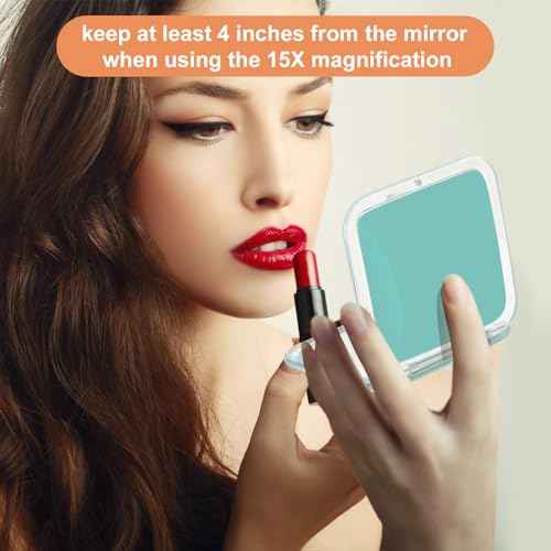 Compact 15X Magnifying Makeup Mirror for Travel, Small Pocket Mirror-Handheld, Foldable & Portable 2-Sided with 15X Magnifying and 1X Mirror for Purses - Square 3.3 x 3.3 inch (Green)