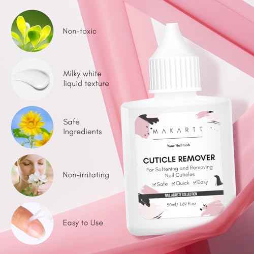 Makartt Cuticle Remover Liquid, 50ml Professional Instant Softener Cream for Dry Cuticles, Salon-Quality Nail Care Dissolver for Manicure & Pedicure Use