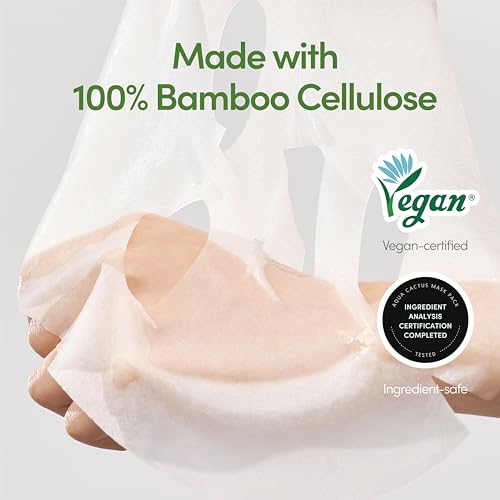 LAGOM Aqua Cactus Mask Pack- 5 Facial Sheet, Moisture Recharge, Cool Heated Skin, Red Sensitive Skin, Korean Skincare (0.91fl oz x 5 sheets)
