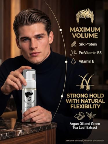 Avenue Man Volume Lift Styling Mousse - Extreme Hold Hair Foam with Argan Oil & Silk Protein - 5.07 oz