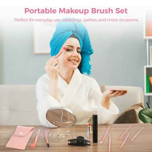 12 Sets Travel Makeup Brushes, Makeup Brush Bag with 8 Brushes, Bridesmaid Gift, Synthetic Fiber Makeup Brush, Foundation Blush Shadow Brush Set, Portable Makeup Brush Set for Weddings, Parties