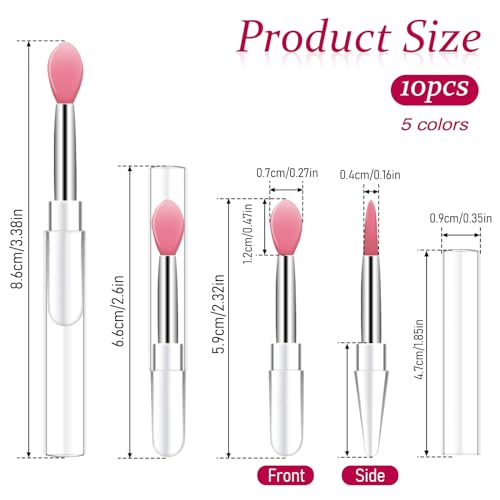 10Pcs Silicone Lip Brushes with Caps - Lipstick Applicator Tool