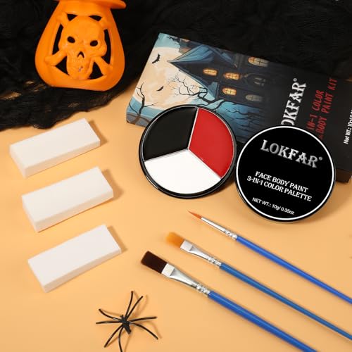 Black White Red Face Paint Kit with Brushes & Sponges
