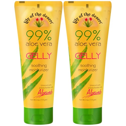 Lily Of The Desert Gelly Moisturizer 2-Pack ? 99% Organic Aloe Vera Gel with Vitamin C, E, and A, After Sun Skin Care, Sunburn Relief, 4 Oz Each