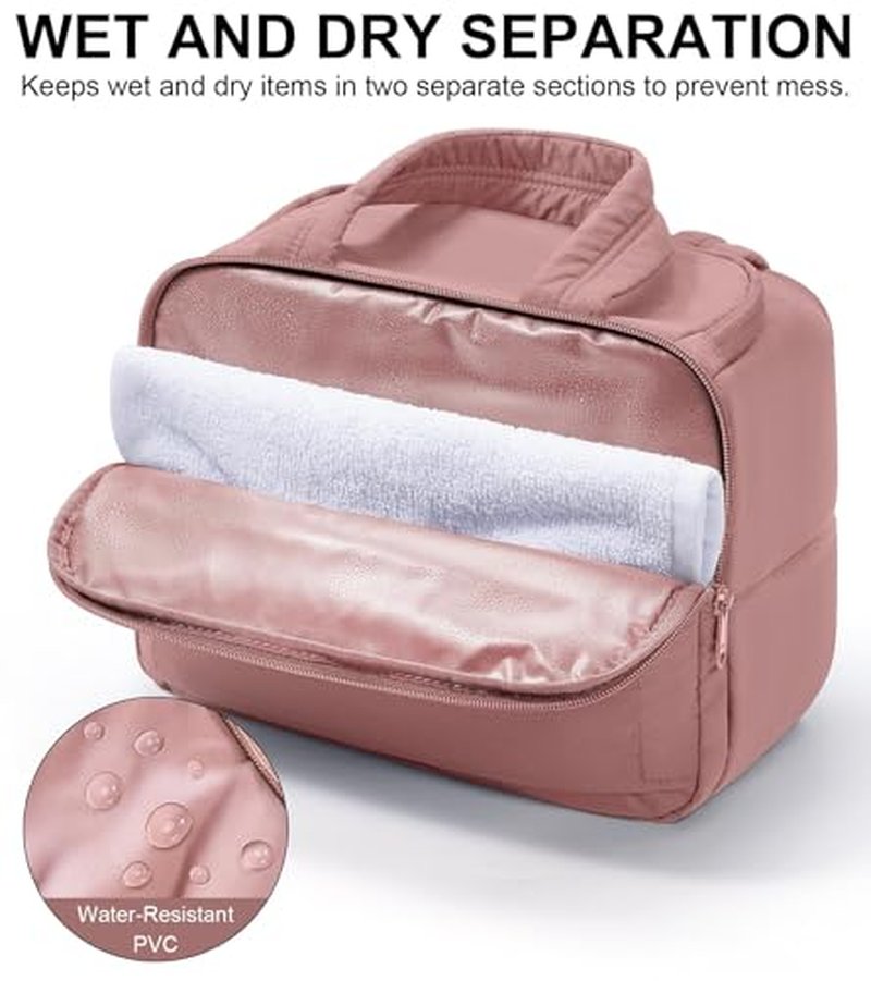 Bagstellar Travel Toiletry Bag for Women, Large Makeup Organizer Dark Pink