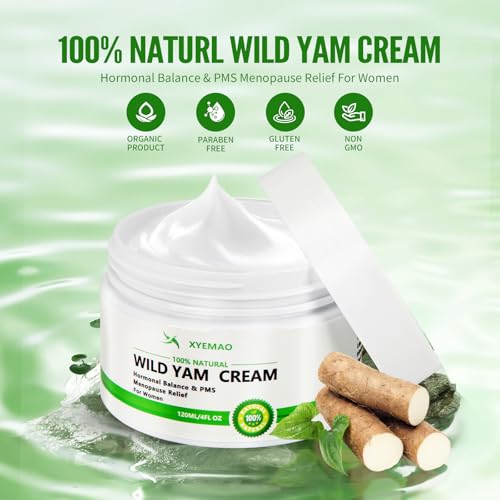 Organic Wild yam Cream for Hormone Balance - Menopause Relief Crea Promotes Relieves Menstrual Discomfort, Deeply Nourishes and Moisturizes,100% Organic Formula,120ml
