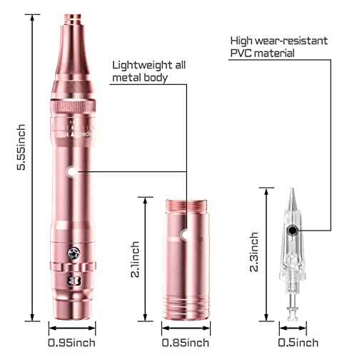 PMU Machine, cordless Permanent Makeup Machine Kit with 10 PMU Needles & 1 Lithium Battery, Tattoo Machine Microblading Machine for Eyebrows, Lips, Eyeliners - Rose Gold
