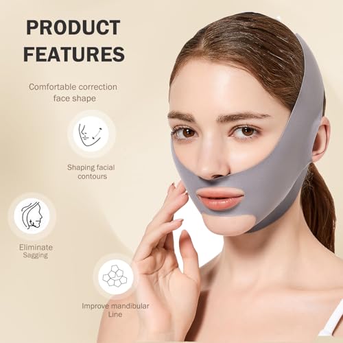 MASIKA Grey Chin Strap for Sleeping V-Line Face Lifter, Double Chin Shaper