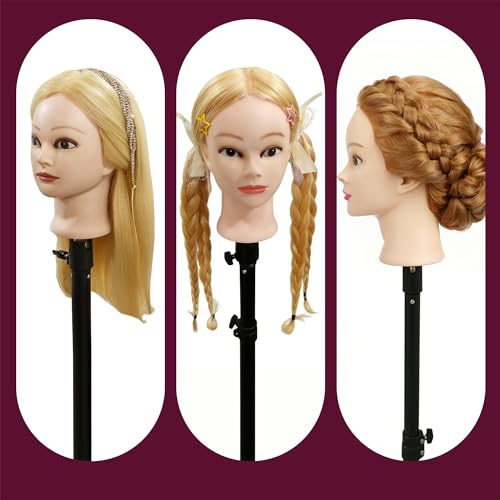 26-28 Inch Mannequin Head with Real Human Hair for Hairdressing Practice, Blonde Model, Includes Clamp & Tools
