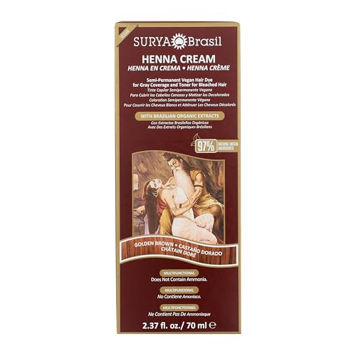 Surya Brasil Henna Cream - Golden Brown Semi-Permanent Hair Dye, 2.37 oz