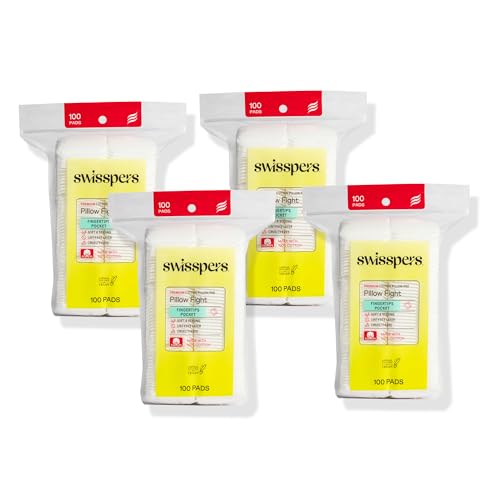 Swisspers Premium 100% Natural Cotton Skincare Pads, 100 Ct (Pack of 4)
