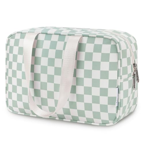 Narwey Large Capacity Checkered Makeup Bag with Handle