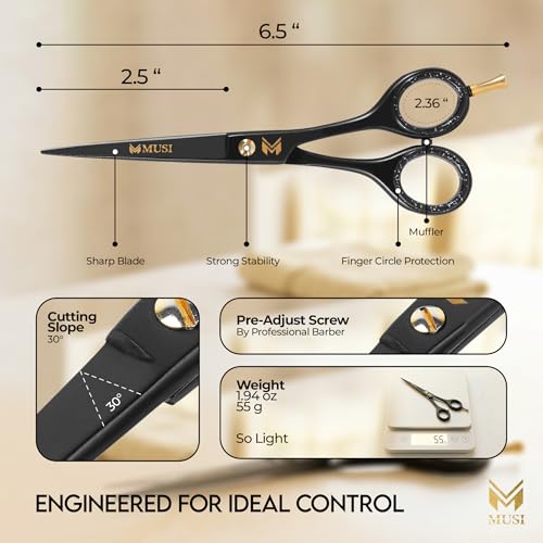 MUSI 6.5" Professional Barber Hair Scissors 420 Stainless Steel