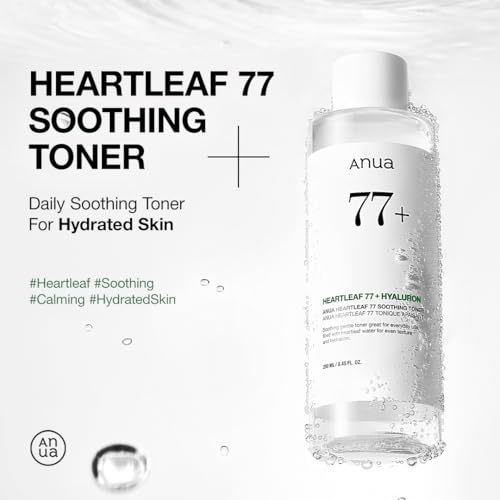 Anua Heartleaf 77 Soothing Toner, Moisturizing & Calming Facial Toner for Glass Skin, Hyaluronic Acid, Lightweight Hydration for Sensitive Skin, Redness Relief, Korean Skincare, 8.45 fl.oz