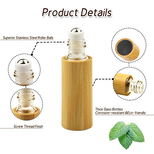 Bamboo Essential Oil Roller Bottles - 5ML, 12 Pack