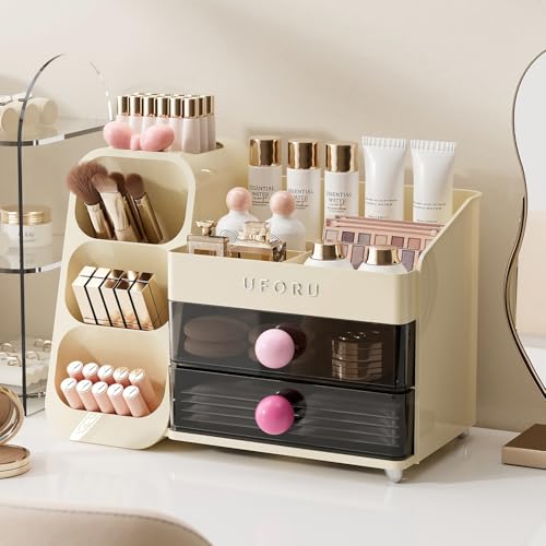 UFORU Makeup Organizer with 2 Drawers & Brush Holder