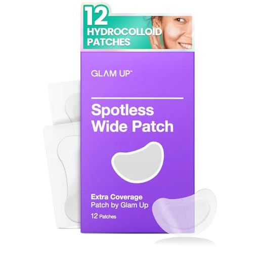 GLAM UP Spotless Patch - Hydrocolloid Spot Patch for Wide Acne area, Cheek, Body, Blackhead Cruelty Free and Vegan Friendly (12 Count)