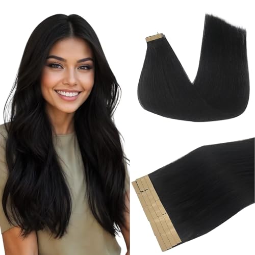 DOORES Tape in Hair Extensions, Jet Black 20 Inch 50g