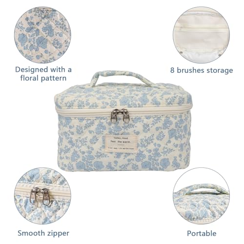 Gosect Large Floral Makeup Bag - Cotton Cosmetic Organizer