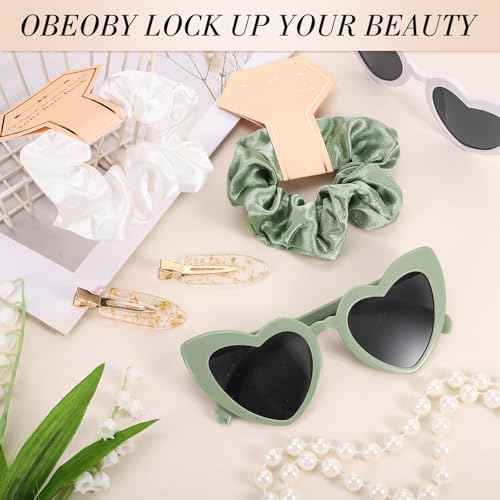 32 PCS Bridesmaid Proposal Gifts Wedding Gifts Include Bridesmaid Hair Claws Bridesmaid Scrunchies Sunglasses No Crease Hair Clips Bridal (Green)
