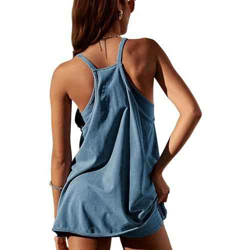 Lianlive Women Athletic Mini Dresses Built-in Shorts Set Summer Sleeveless Sundress Hot Shot Mini Dress