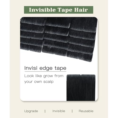 SURNEL Injected Tape in Hair Extensions Human 16inch Jet Black Upgraded Seamless Remy Invisible Tape in Extensions 20Pcs 35g(#1,16)