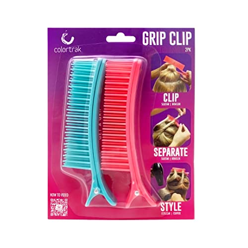 Colortrak Hair Sectioning Grip Clips (2 Pack) for Efficient Coloring, Cutting, and Styling - Brush-Like Top, Sectioning Bottom