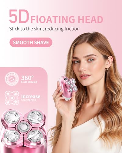 Pink 5-in-1 Women's Electric Razor with LED Display Waterproof Travel Trimmer