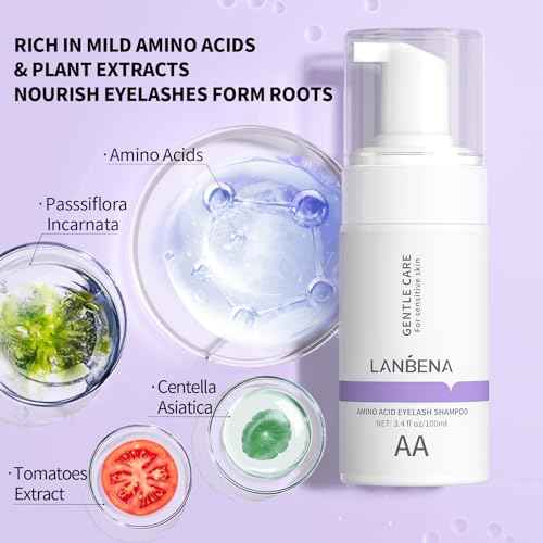LANBENA 100ml Eyelash Extension Cleanser/Shampoo with AMINO ACID, Oil Free Foam Bath Lash Cleaning Kit with Brush,Home Salon Use